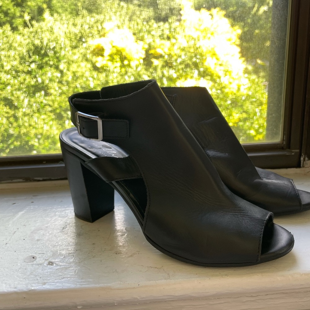 Black Block Leather Heels size 8